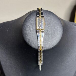 Seiko Two Tone Rectangular Case Classic Womens Dress Watch Working